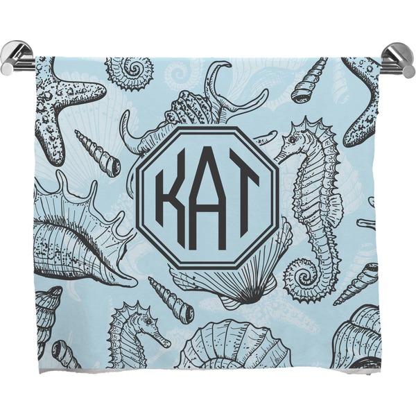 Custom Sea-blue Seashells Bath Towel (Personalized)