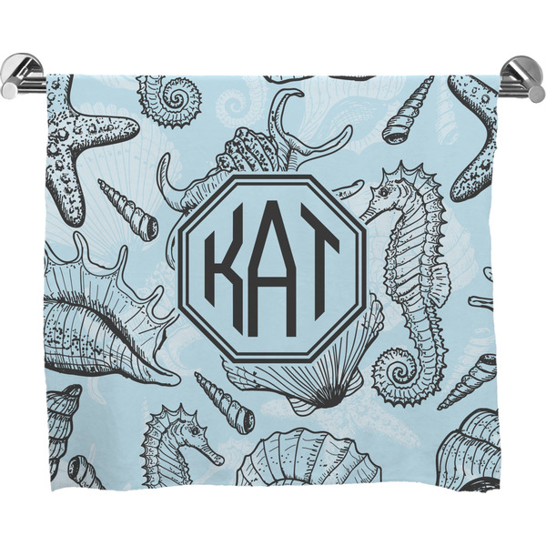 Custom Sea-blue Seashells Bath Towel (Personalized)