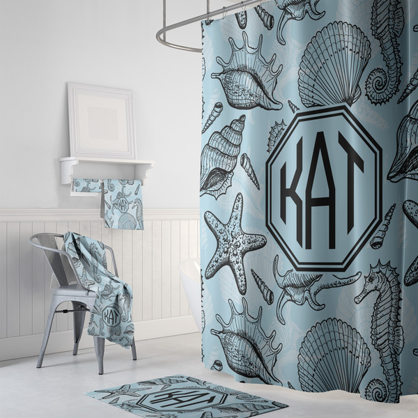 Sea-blue Seashells Bath Towel Sets - 3-piece - In Context