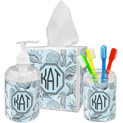 Sea-blue Seashells Acrylic Bathroom Accessories Set w/ Monogram