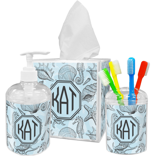 Sea-blue Seashells Bathroom Accessories Set (Personalized)