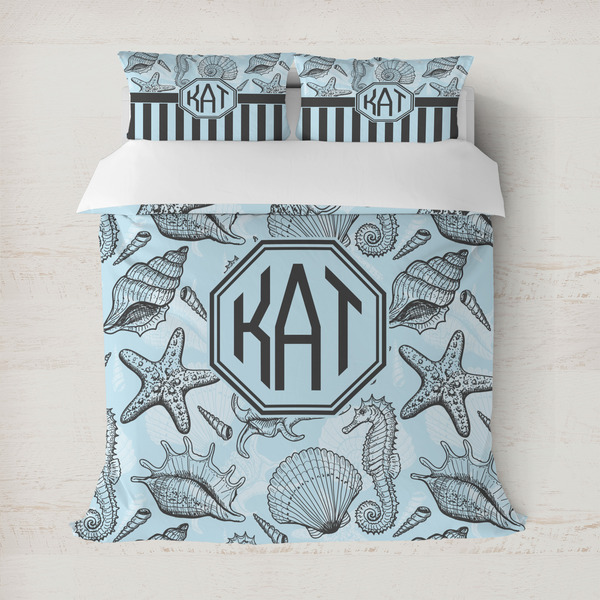 Custom Sea-blue Seashells Duvet Cover Set - Full / Queen (Personalized)