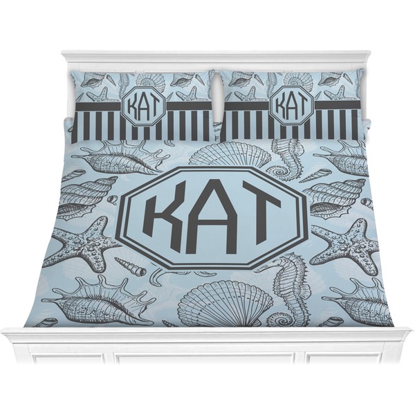 Custom Sea-blue Seashells Comforter Set - King (Personalized)