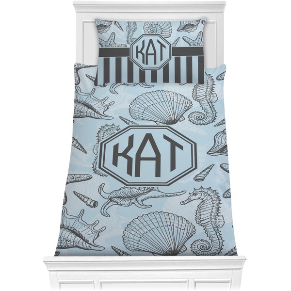 Custom Sea-blue Seashells Comforter Set - Twin (Personalized)