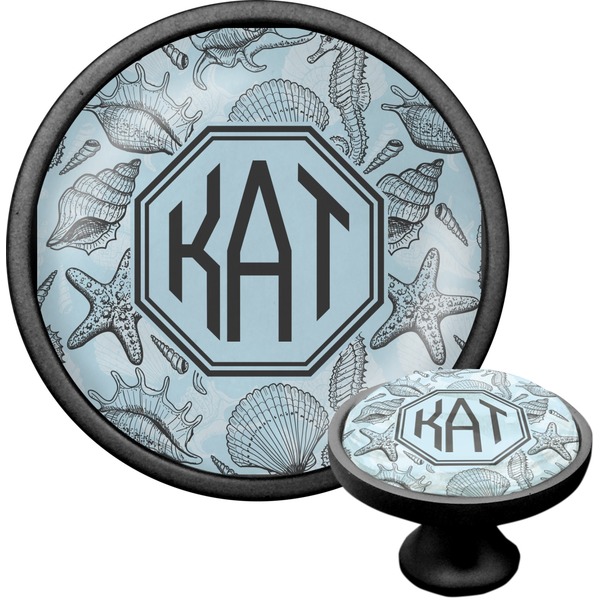 Custom Sea-blue Seashells Cabinet Knob (Black) (Personalized)