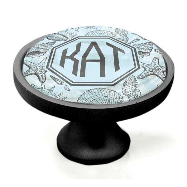 Sea-blue Seashells Black Custom Cabinet Knob (Side)