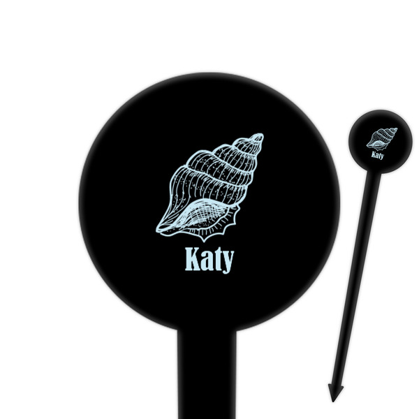 Custom Sea-blue Seashells 6" Round Plastic Food Picks - Black - Single Sided (Personalized)