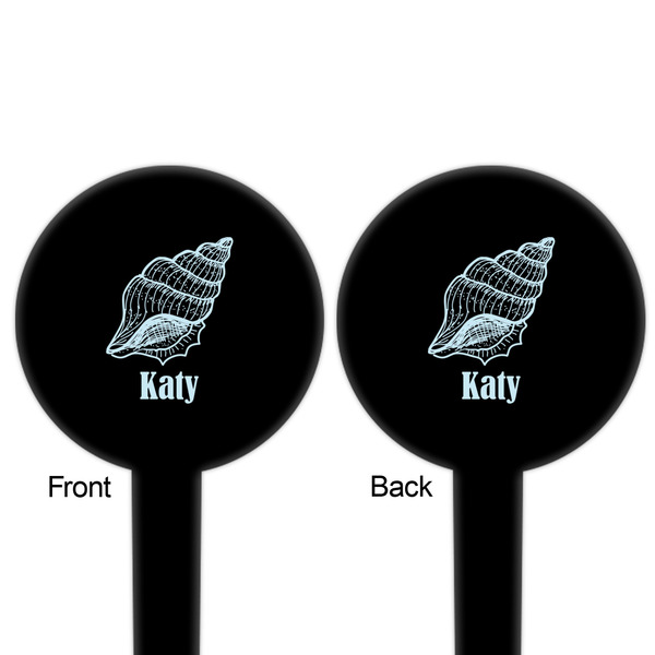 Sea-blue Seashells Black Plastic 6" Food Pick - Round - Double Sided - Front & Back
