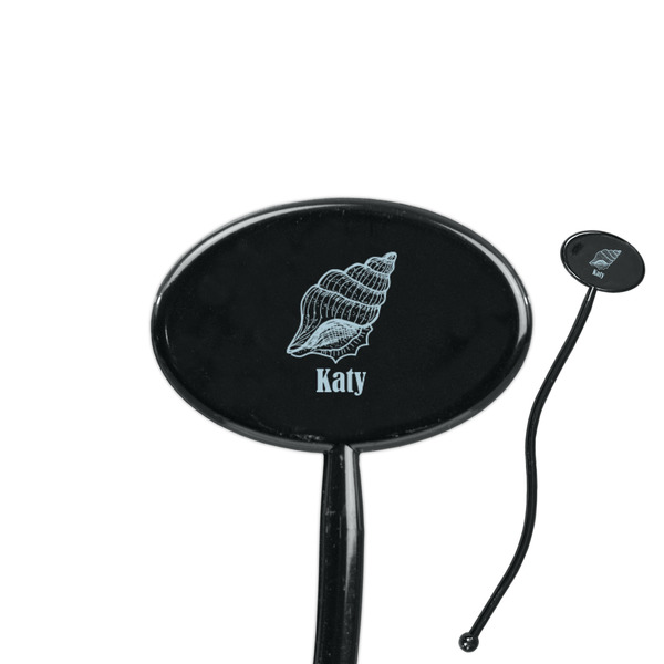 Custom Sea-blue Seashells 7" Oval Plastic Stir Sticks - Black - Single Sided (Personalized)