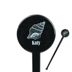 Sea-blue Seashells 7" Round Plastic Stir Sticks - Black - Double Sided (Personalized)