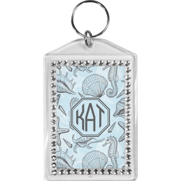 Custom Sea-blue Seashells Bling Keychain (Personalized)