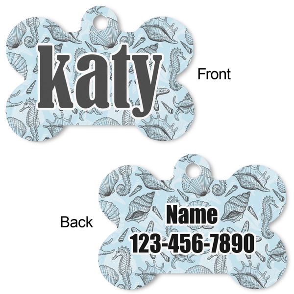 Sea-blue Seashells Bone Shaped Dog ID Tag - Large - Approval
