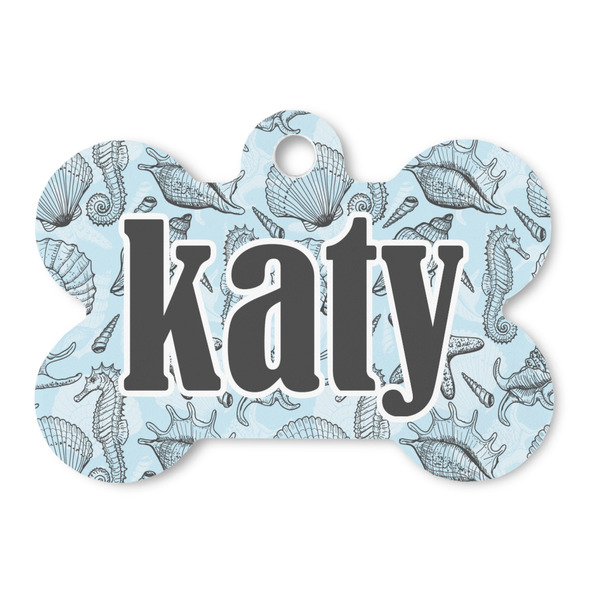 Custom Sea-blue Seashells Bone Shaped Dog ID Tag (Personalized)