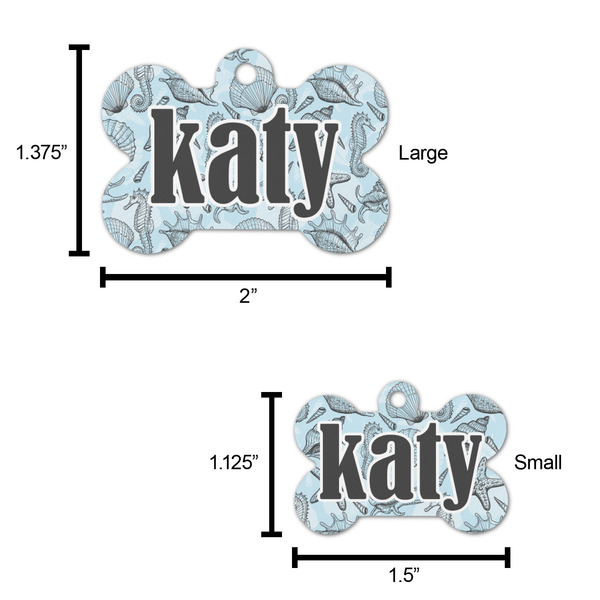 Sea-blue Seashells Bone Shaped Dog ID Tag - Large - Scale