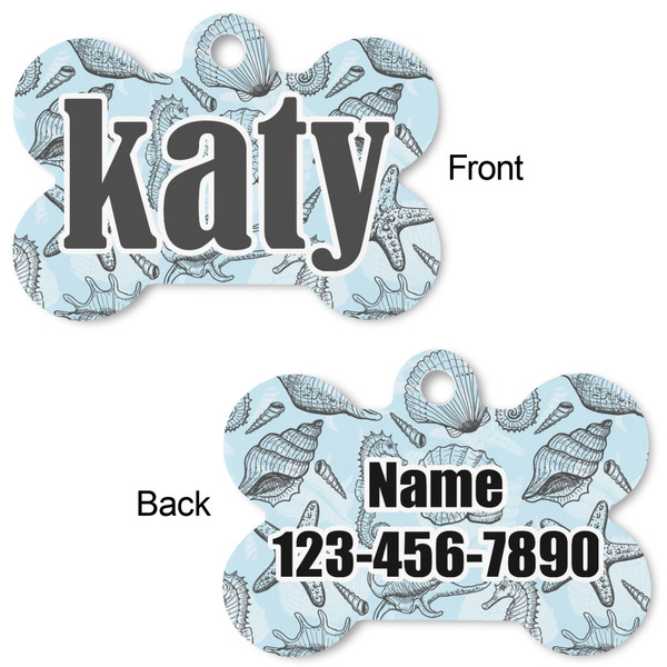 Sea-blue Seashells Bone Shaped Dog Tag - Front & Back