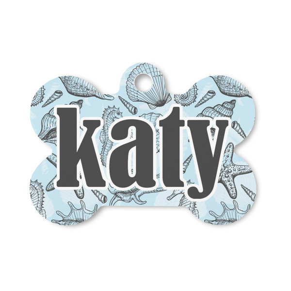 Custom Sea-blue Seashells Bone Shaped Dog ID Tag - Small (Personalized)