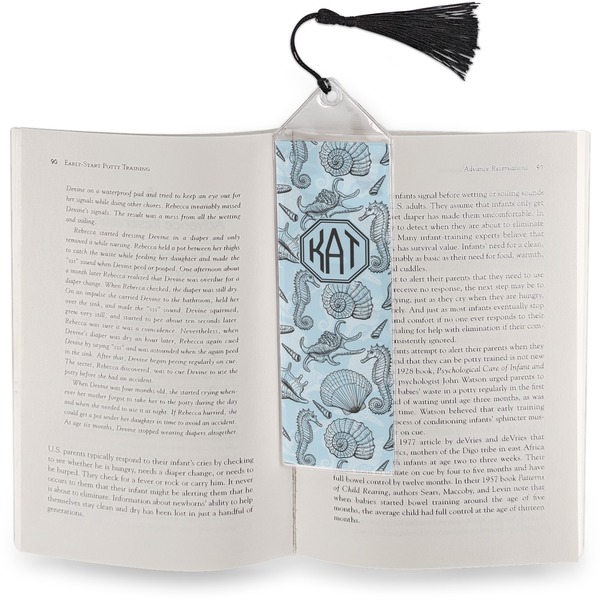 Sea-blue Seashells Bookmark with tassel - In book