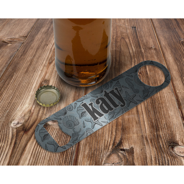 Sea-blue Seashells Bottle Opener - In Use