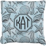 Sea-blue Seashells Faux-Linen Throw Pillow 16" (Personalized)