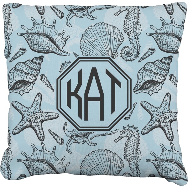 Custom Sea-blue Seashells Faux-Linen Throw Pillow 16" (Personalized)