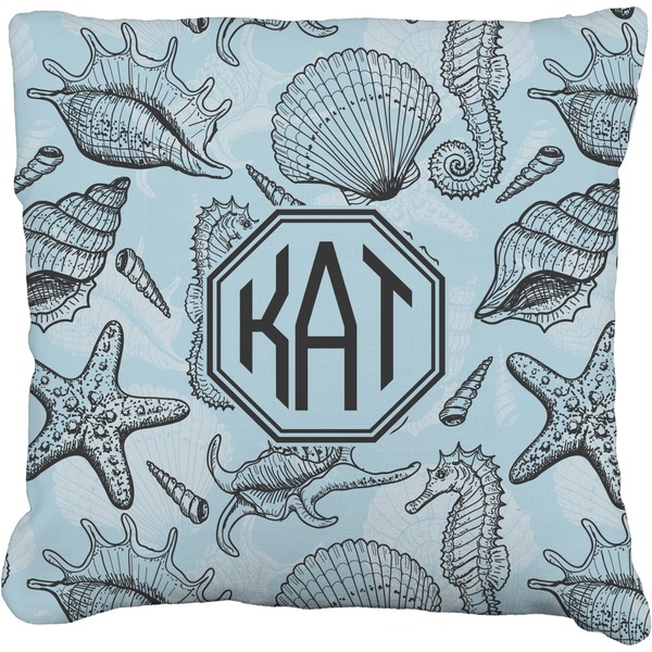 Custom Sea-blue Seashells Faux-Linen Throw Pillow 20" (Personalized)