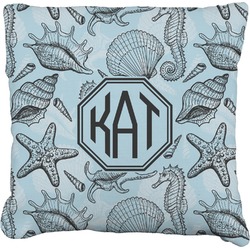 Sea-blue Seashells Faux-Linen Throw Pillow 26" (Personalized)