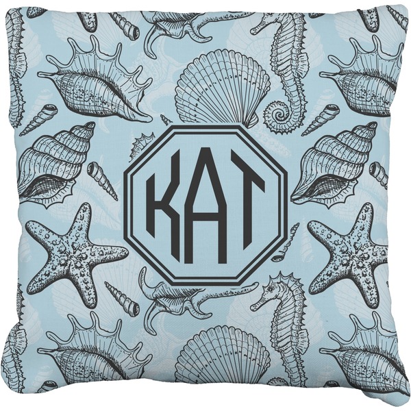 Custom Sea-blue Seashells Faux-Linen Throw Pillow (Personalized)