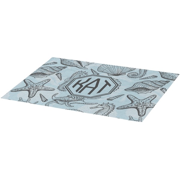 Sea-blue Seashells Burlap Placemat (Angle View)