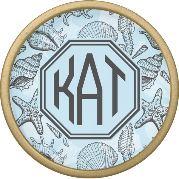 Sea-blue Seashells Cabinet Knob - Gold - Front