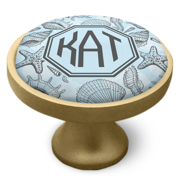 Sea-blue Seashells Cabinet Knob - Gold - Side