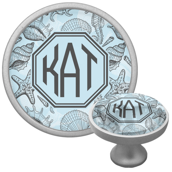 Custom Sea-blue Seashells Cabinet Knob (Silver) (Personalized)