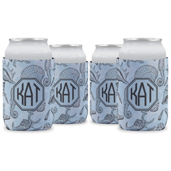 Sea-blue Seashells Can Cooler (12 oz) - Set of 4 w/ Monogram