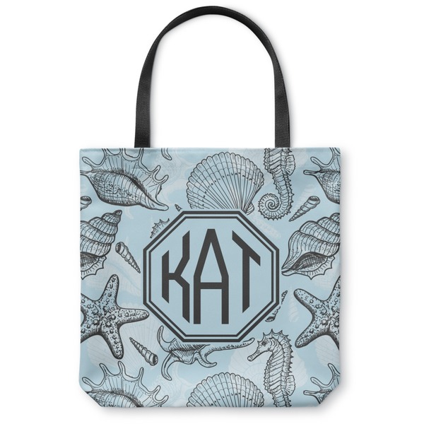 Custom Sea-blue Seashells Canvas Tote Bag - Small - 13"x13" (Personalized)