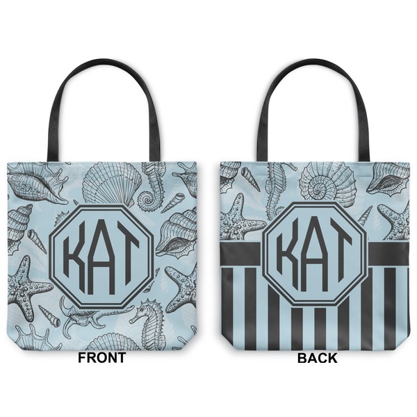 Sea-blue Seashells Canvas Tote - Front and Back