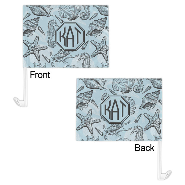 Sea-blue Seashells Car Flag - 11" x 8" - Front & Back View