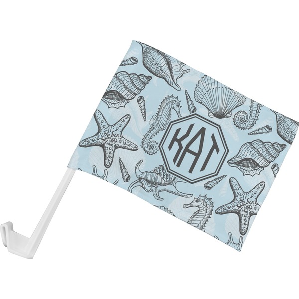 Custom Sea-blue Seashells Car Flag - Small w/ Monogram