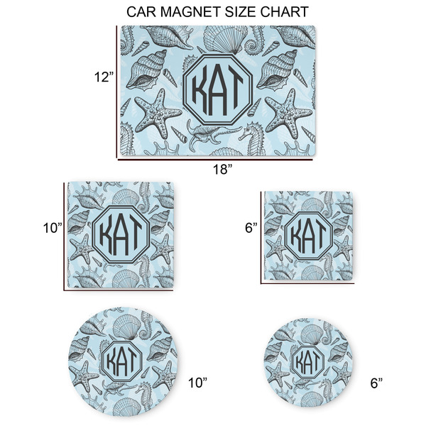Sea-blue Seashells Car Magnets - SIZE CHART