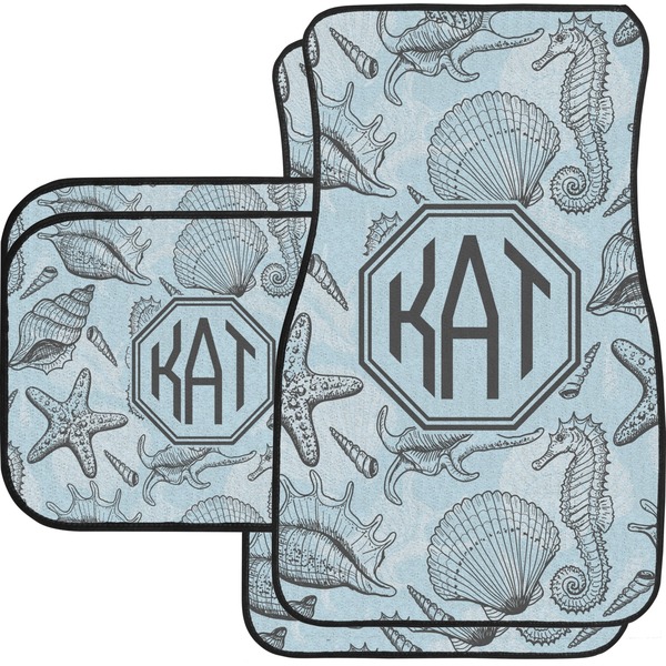 Custom Sea-blue Seashells Car Floor Mats Set - 2 Front & 2 Back (Personalized)