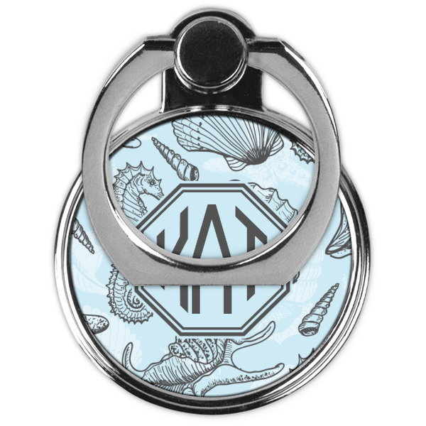 Sea-blue Seashells Cell Phone Ring Stand & Holder - Front (Collapsed)