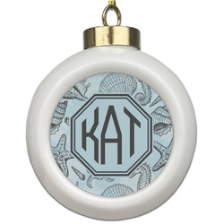 Sea-blue Seashells Ceramic Ball Ornament (Personalized)