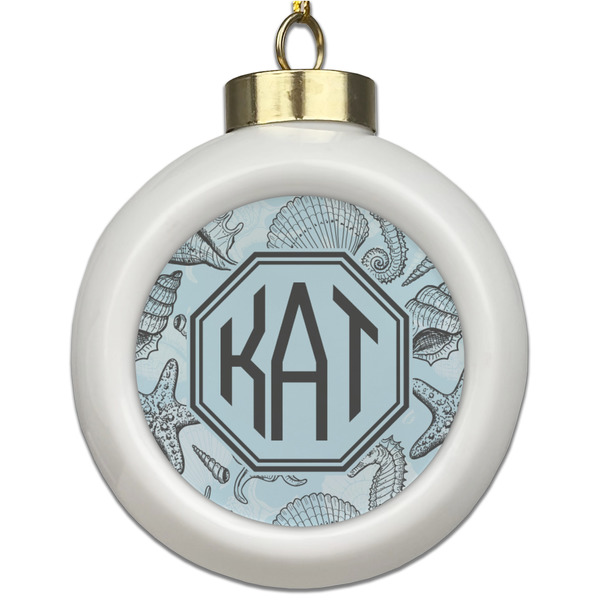 Custom Sea-blue Seashells Ceramic Ball Ornament (Personalized)
