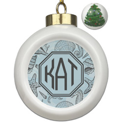 Sea-blue Seashells Ceramic Ball Ornament - Christmas Tree (Personalized)