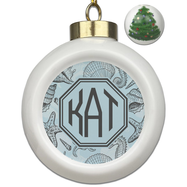 Custom Sea-blue Seashells Ceramic Ball Ornament - Christmas Tree (Personalized)