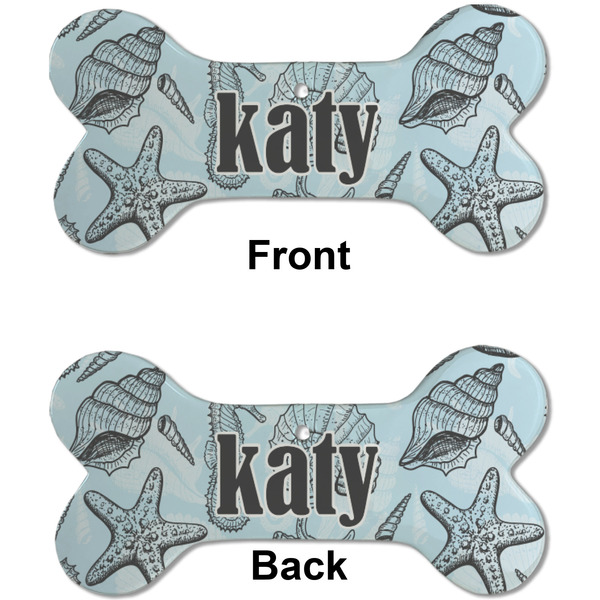 Sea-blue Seashells Ceramic Flat Ornament - Bone Front & Back (APPROVAL)