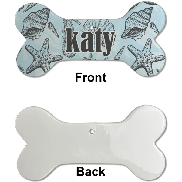 Sea-blue Seashells Ceramic Flat Ornament - Bone Front & Back Single Print (APPROVAL)