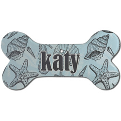 Sea-blue Seashells Ceramic Dog Ornament - Front w/ Monogram