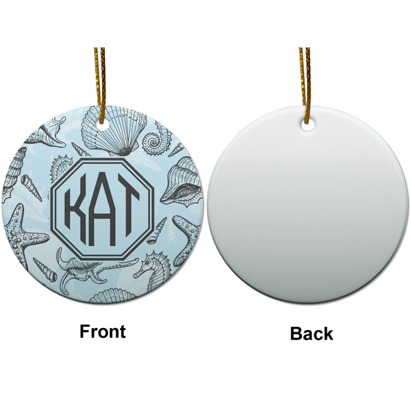 Sea-blue Seashells Ceramic Flat Ornament - Circle Front & Back (APPROVAL)