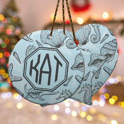 Sea-blue Seashells Ceramic Ornament w/ Monogram