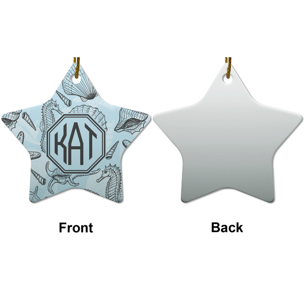 Sea-blue Seashells Ceramic Flat Ornament - Star Front & Back (APPROVAL)