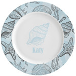Sea-blue Seashells Ceramic Dinner Plates (Set of 4) (Personalized)